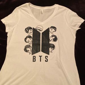 BTS White V-Neck Tee young adult Large